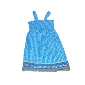 Girls Size 16 Blue Cotton Sundress Smocked Bodice India Made